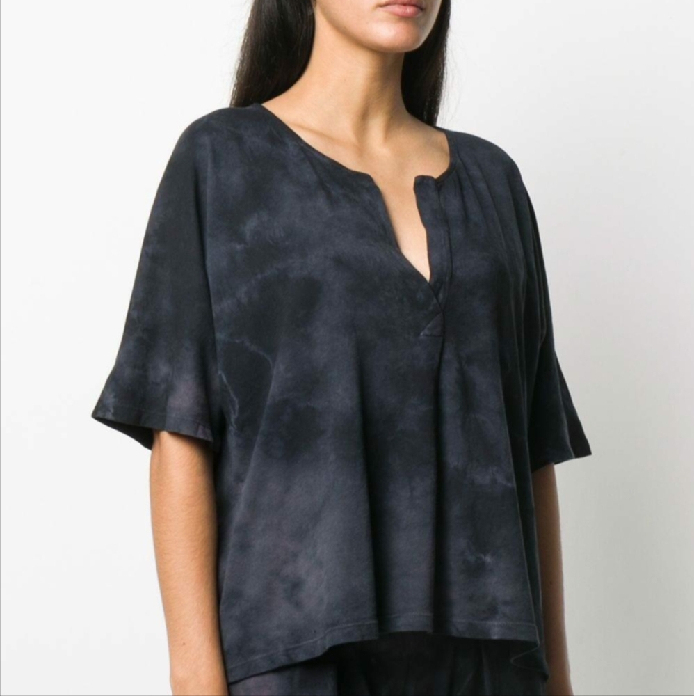 Raquel Allegra Black Tie-Dye Dolman Henley tee shirt Top Sz 2 medium